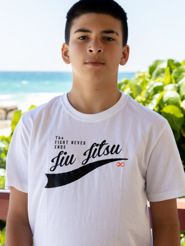 Jiu Jitsu The Fight Never Ends Tee White for Kids