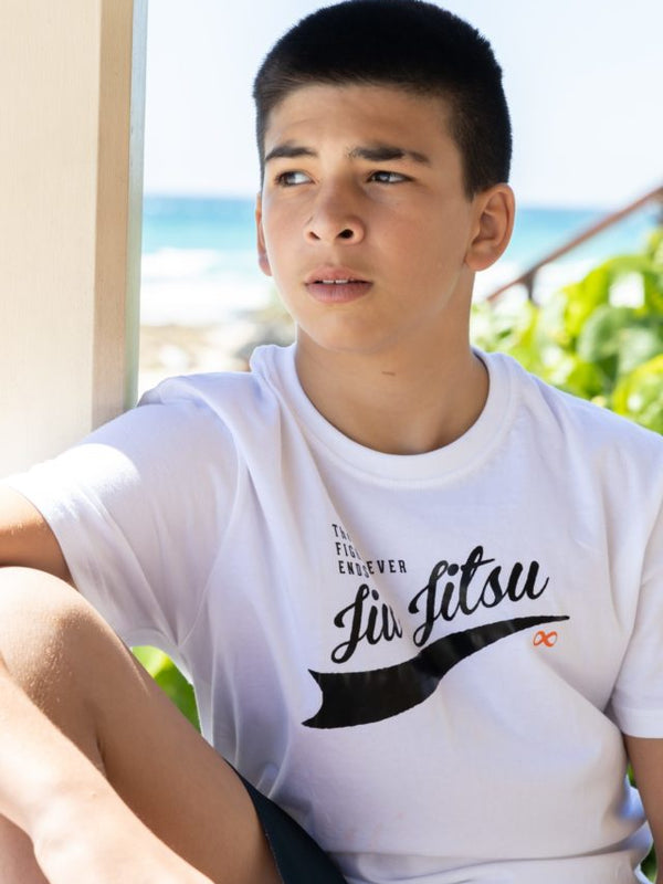 Jiu Jitsu The Fight Never Ends Tee White for Kids