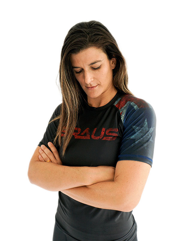 Braus Fight Jiu Jitsu No Gi Grappling Rash Guard Flag Australia Short Sleeve Front Women