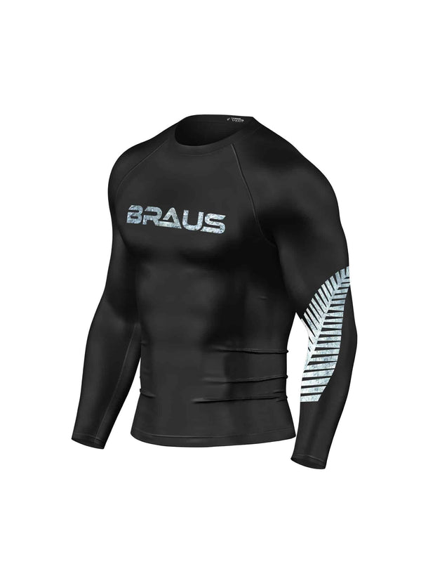 Braus-Fight-Jiu-Jitsu-No-Gi-Grappling-Rash-Guard-Flag-New-Zealand-NZ-Long-Sleeve-Front-Men All Blacks