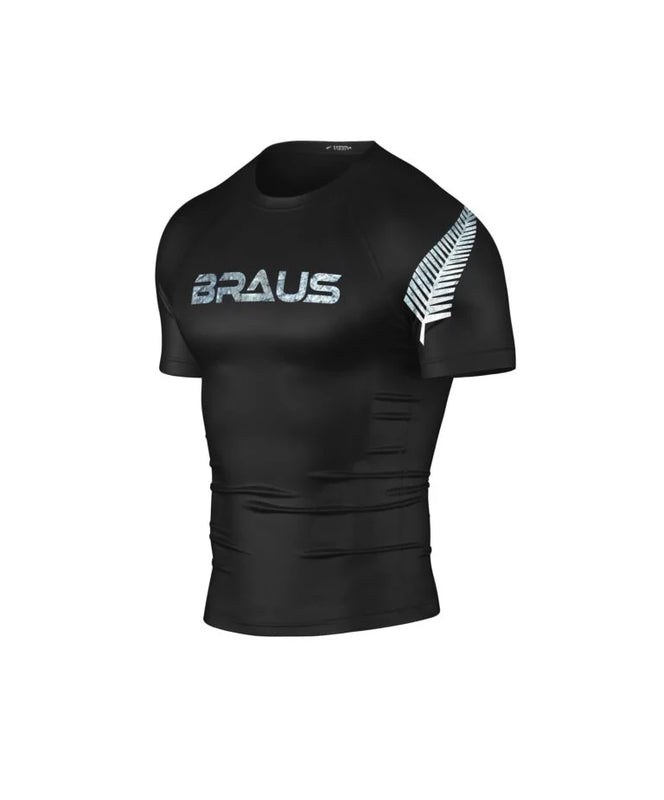 Braus-Fight-Jiu-Jitsu-No-Gi-Grappling-Rash-Guard-Flag-New-Zealand-Short-Sleeve-Men All Blacks