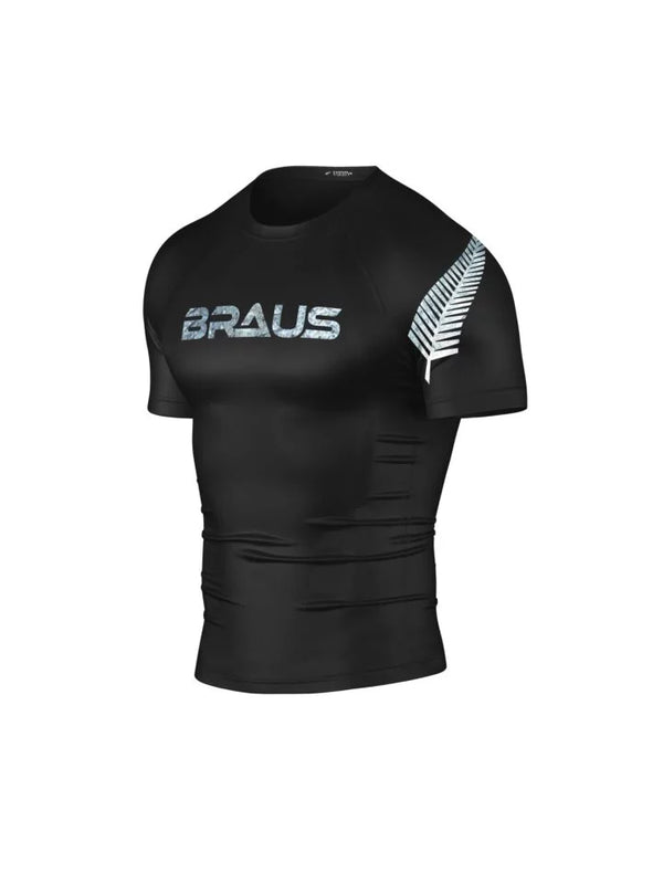 Braus-Fight-Jiu-Jitsu-No-Gi-Grappling-Rash-Guard-Flag-New-Zealand-Short-Sleeve-Men All Blacks