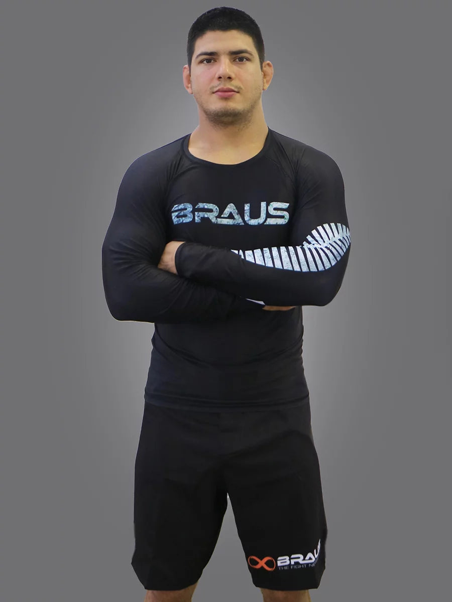 Braus-Fight-Jiu-Jitsu-No-Gi-Grappling-Rash-Guard-Flag-New-Zealand-NZ-Long-Sleeve-Front-Men All Blacks