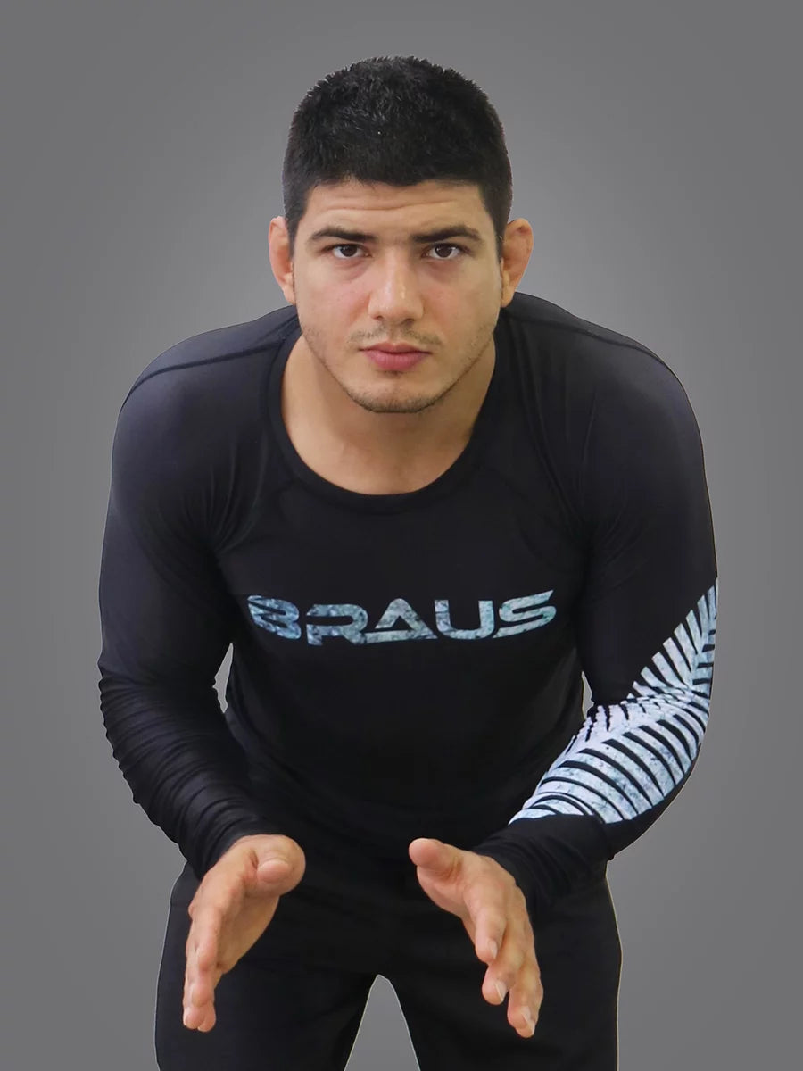 Braus-Fight-Jiu-Jitsu-No-Gi-Grappling-Rash-Guard-Flag-New-Zealand-NZ-Long-Sleeve-Front-Men All Blacks