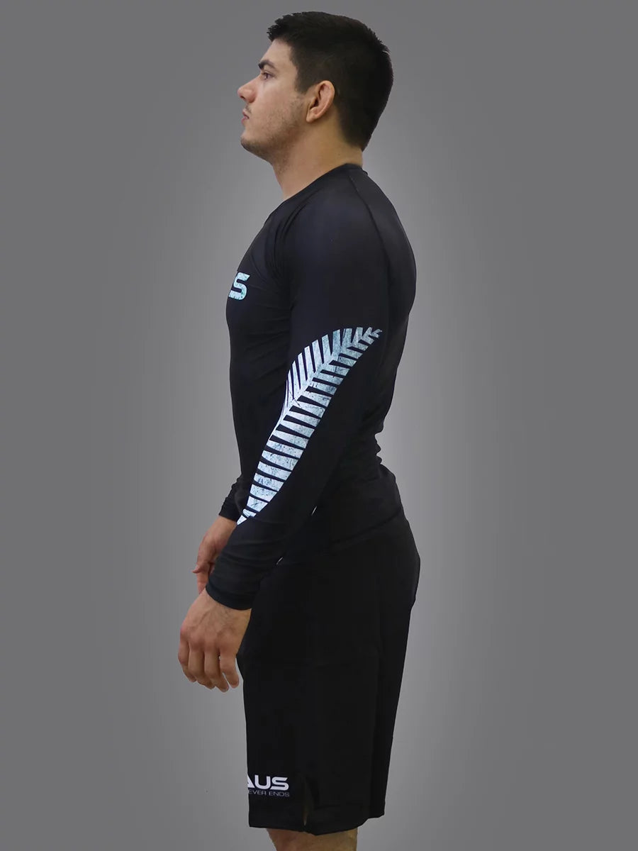 Braus-Fight-Jiu-Jitsu-No-Gi-Grappling-Rash-Guard-Flag-New-Zealand-NZ-Long-Sleeve-Front-Men All Blacks