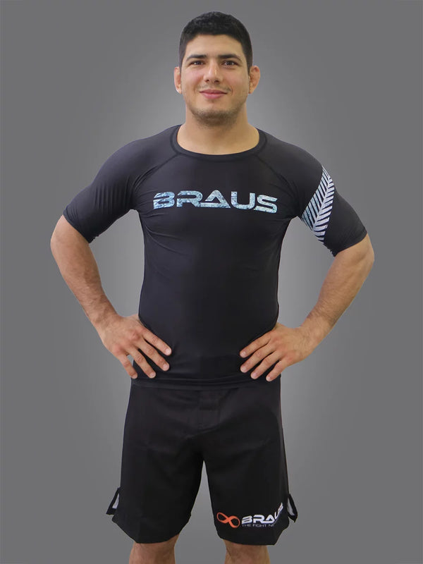 Braus-Fight-Jiu-Jitsu-No-Gi-Grappling-Rash-Guard-Flag-New-Zealand-Short-Sleeve-Men All Blacks