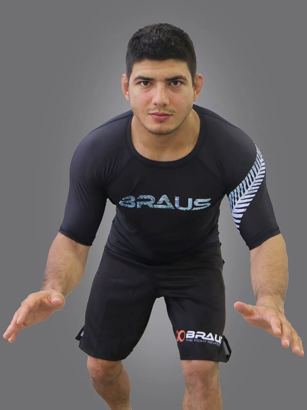Braus-Fight-Jiu-Jitsu-No-Gi-Grappling-Rash-Guard-Flag-New-Zealand-Short-Sleeve-Men All Blacks