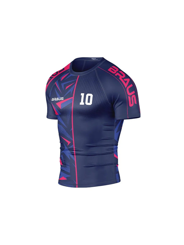 10 Years No Gi Rash Guard Short Sleeve Navy Pink