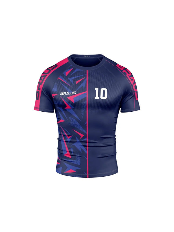 10 Years No Gi Rash Guard Short Sleeve Navy Pink