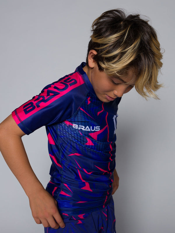 10 Years Kids No Gi Rash Guard Short Sleeve Navy Pink