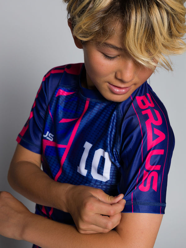10 Years Kids No Gi Rash Guard Short Sleeve Navy Pink