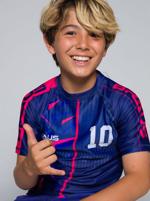 10 Years Kids No Gi Rash Guard Short Sleeve Navy Pink