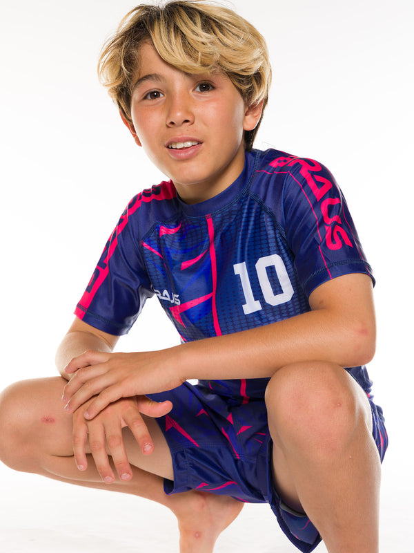 10 Years Kids No Gi Rash Guard Short Sleeve Navy Pink