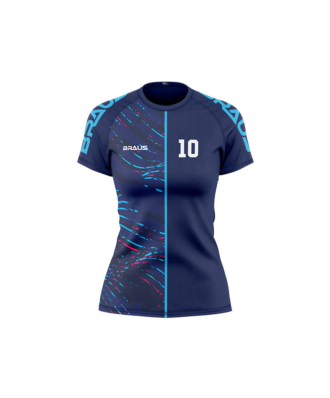 10 Years Women's No Gi Rash Guard Short Sleeve Navy Aqua