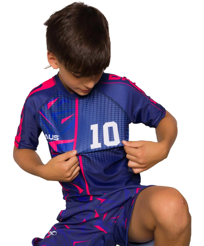 10 Years Kids No Gi Rash Guard Short Sleeve Navy Pink