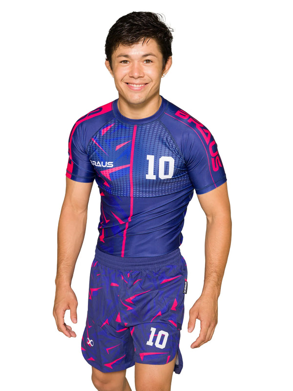 10 Years No Gi Rash Guard Short Sleeve Navy Pink