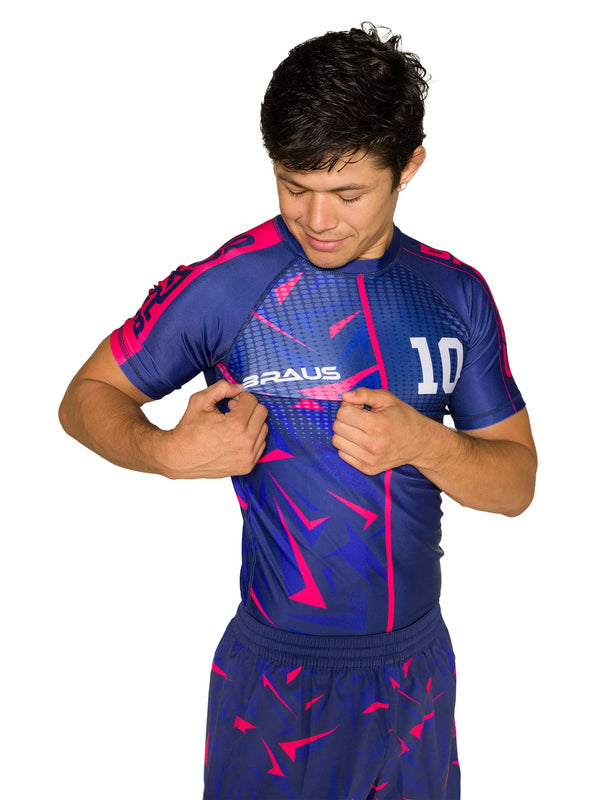 10 Years No Gi Rash Guard Short Sleeve Navy Pink