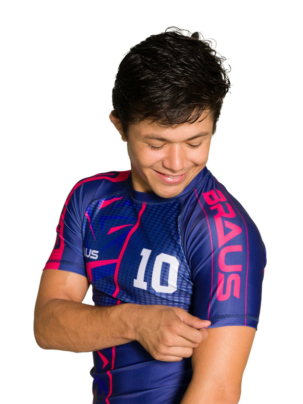 10 Years No Gi Rash Guard Short Sleeve Navy Pink