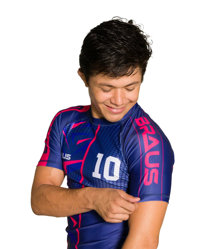 10 Years No Gi Rash Guard Short Sleeve Navy Pink