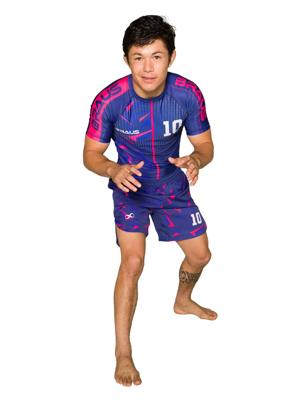 10 Years No Gi Rash Guard Short Sleeve Navy Pink