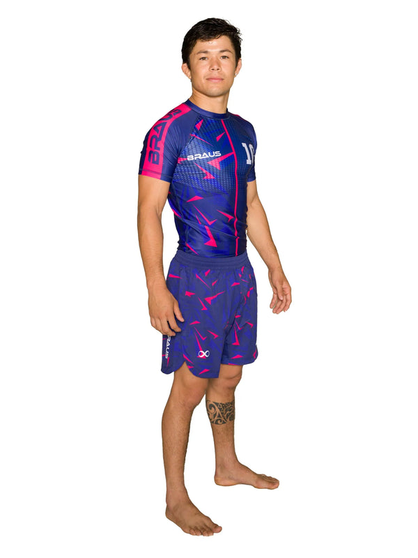 10 Years No Gi Rash Guard Short Sleeve Navy Pink