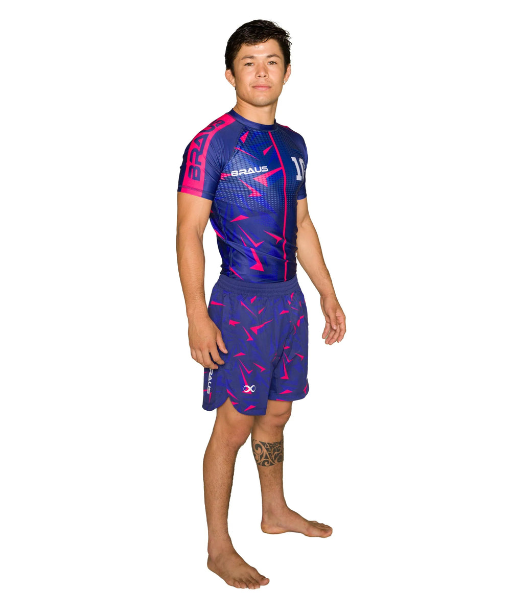 10 Years No Gi Rash Guard Short Sleeve Navy Pink