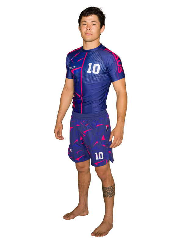 10 Years No Gi Rash Guard Short Sleeve Navy Pink