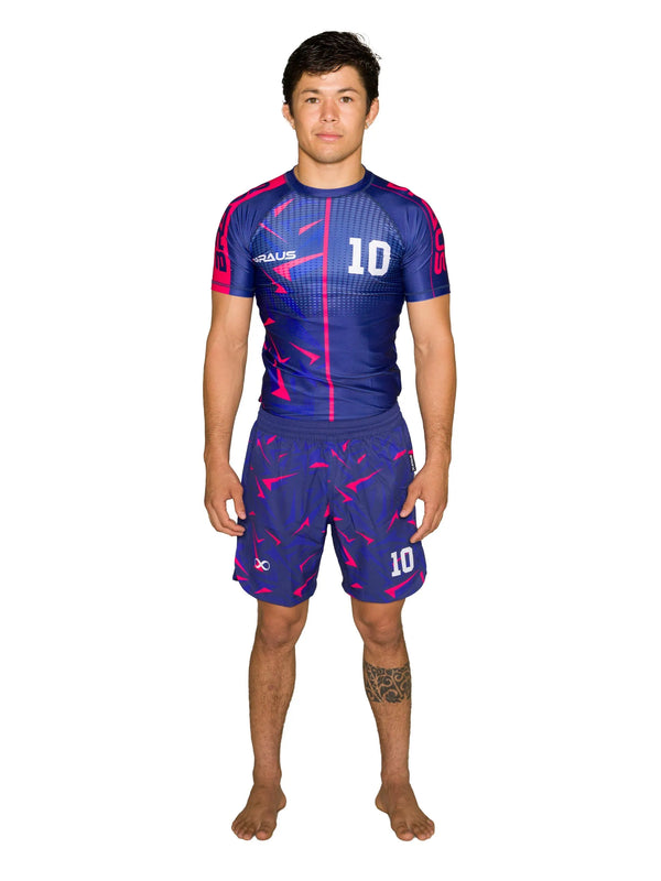 10 Years No Gi Rash Guard Short Sleeve Navy Pink