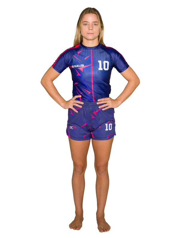 10 Years Women's No Gi Rash Guard Short Sleeve Navy Pink