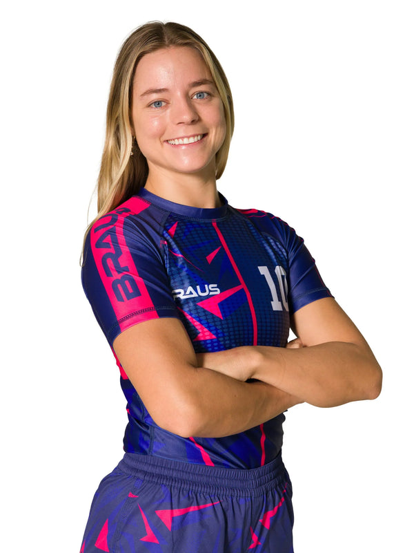 10 Years Women's No Gi Rash Guard Short Sleeve Navy Pink