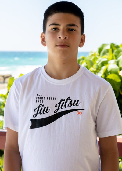 Jiu Jitsu The Fight Never Ends Tee White for Kids