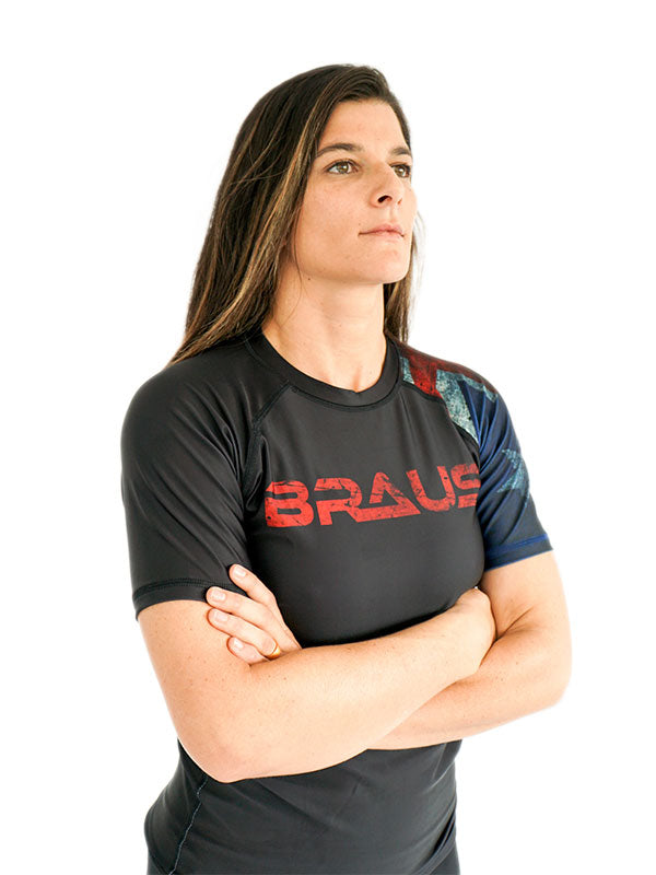 Braus Fight Jiu Jitsu No Gi Grappling Rash Guard Flag Australia Short Sleeve Front Women 